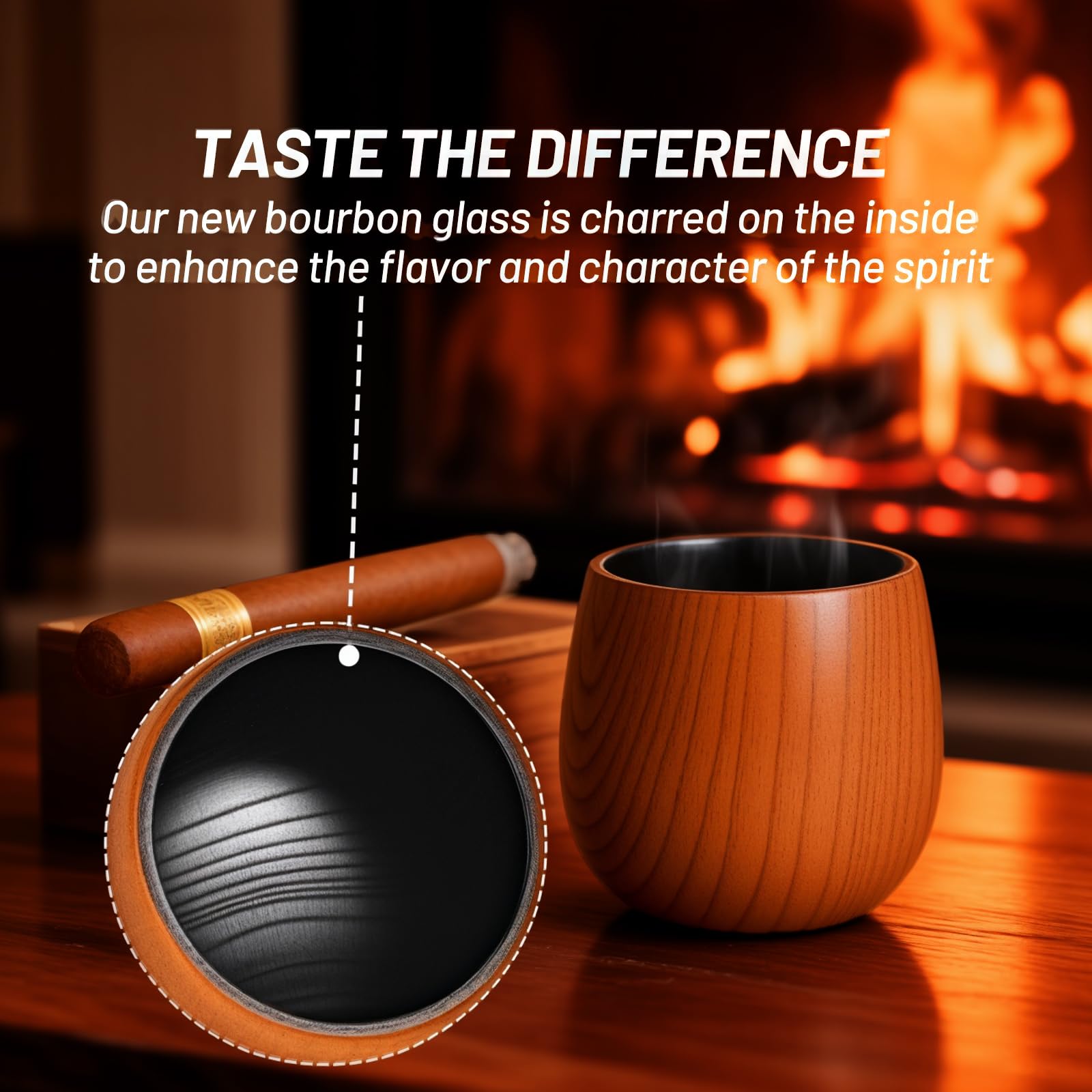JRKOO close-up of charred interior highlighting authentic barrel-like finish
