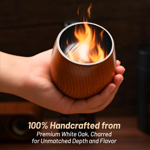 JRKOO hand holding glass demonstrating wood insulation keeps hands comfortable
