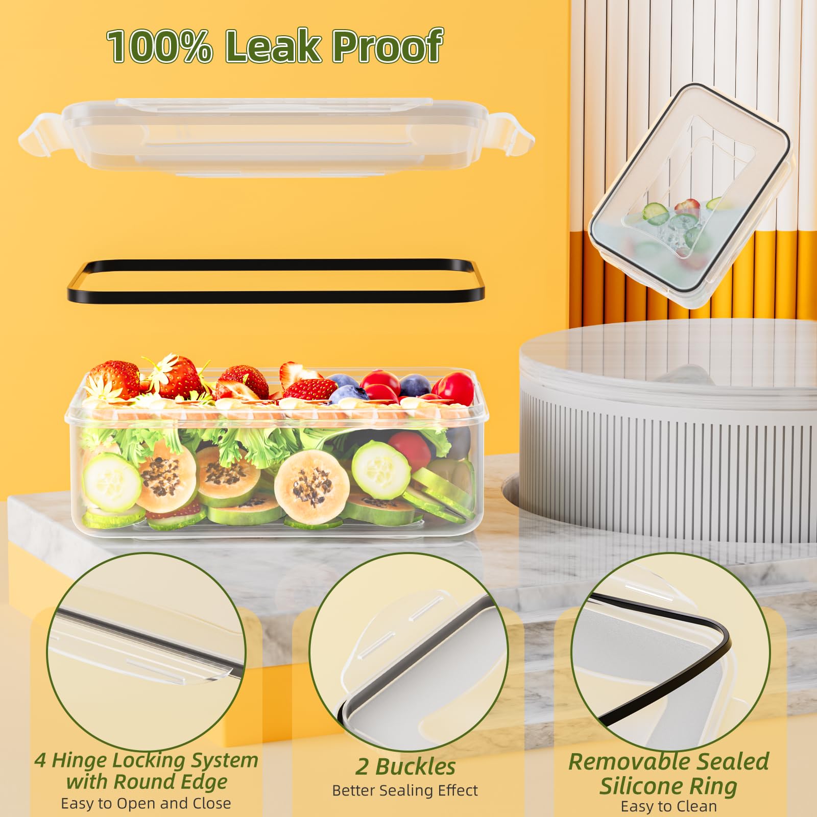 JSCARES stacked containers inside fridge demonstrating space-saving benefit