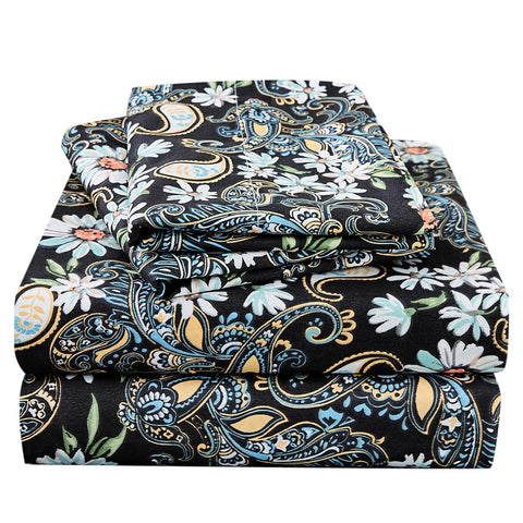 JSD black paisley floral front view showing full pattern and benefit: bold bedroom focal point