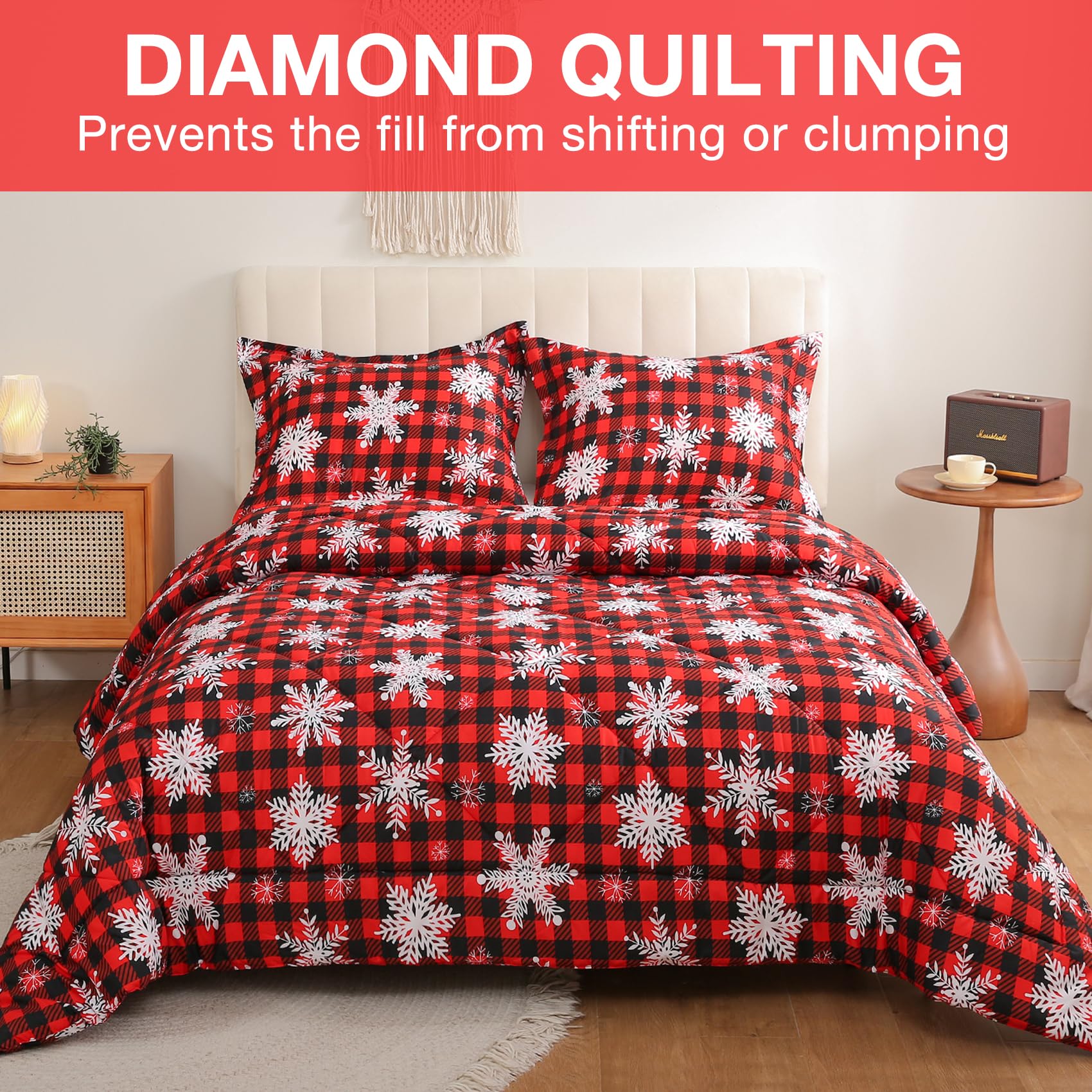 JSD pillow sham detail showing stitching and matching snowflake design for style