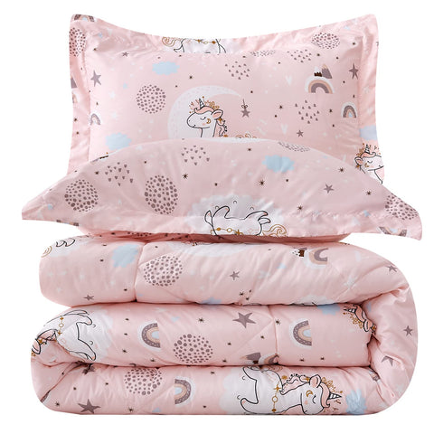 JSD front view of pink unicorn comforter set showing full design and bright colors