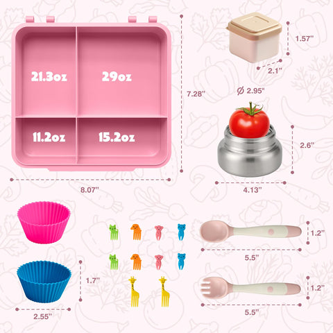 JSLOVE full lunch set displayed with utensils, food picks, muffin cups, and sauce cup included