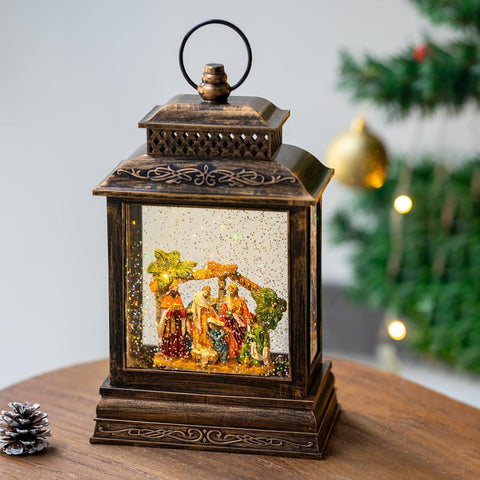 Json front view lit lantern showcasing warm LED glow and festive appeal