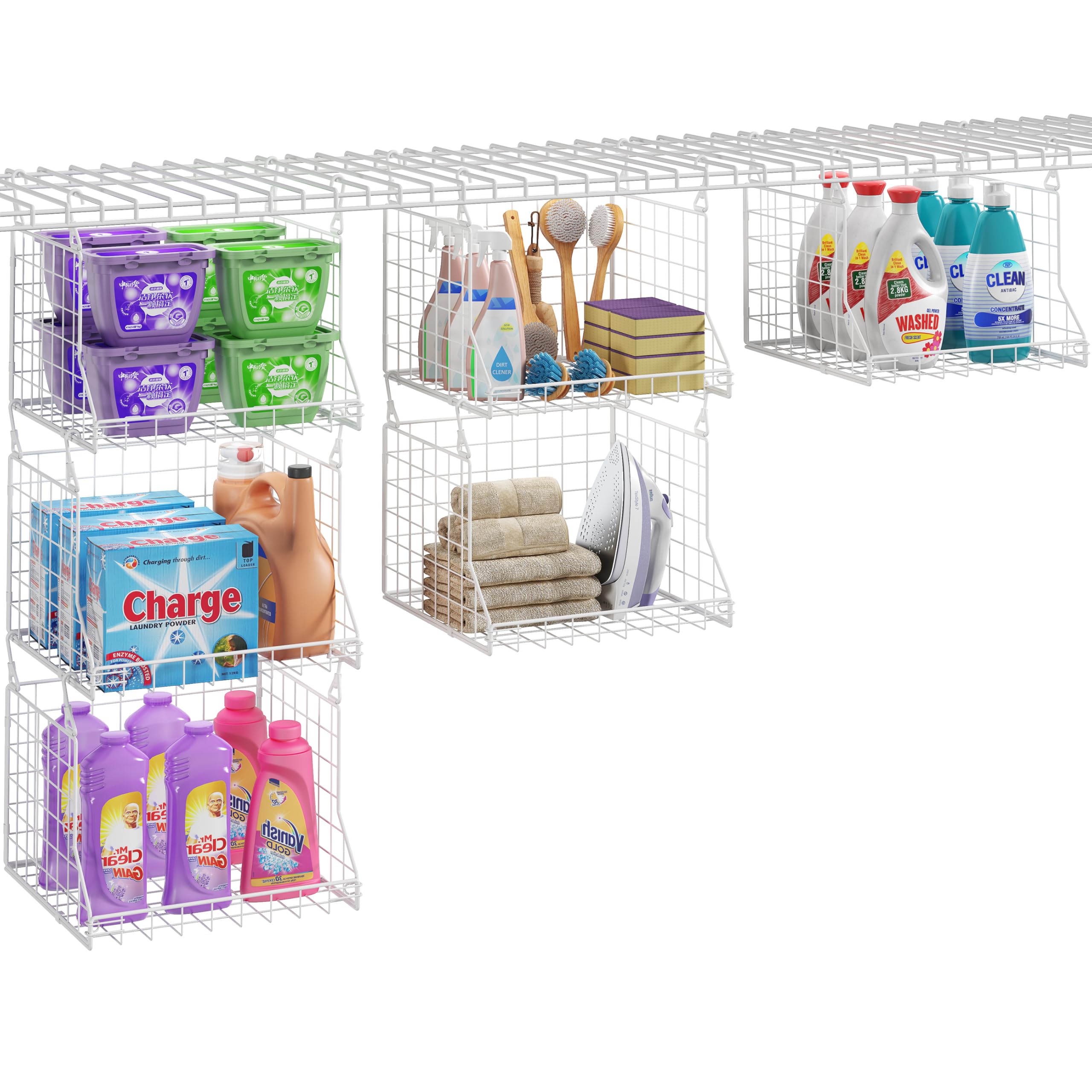 Jsskeeim three-tier front view showing organized laundry storage benefit