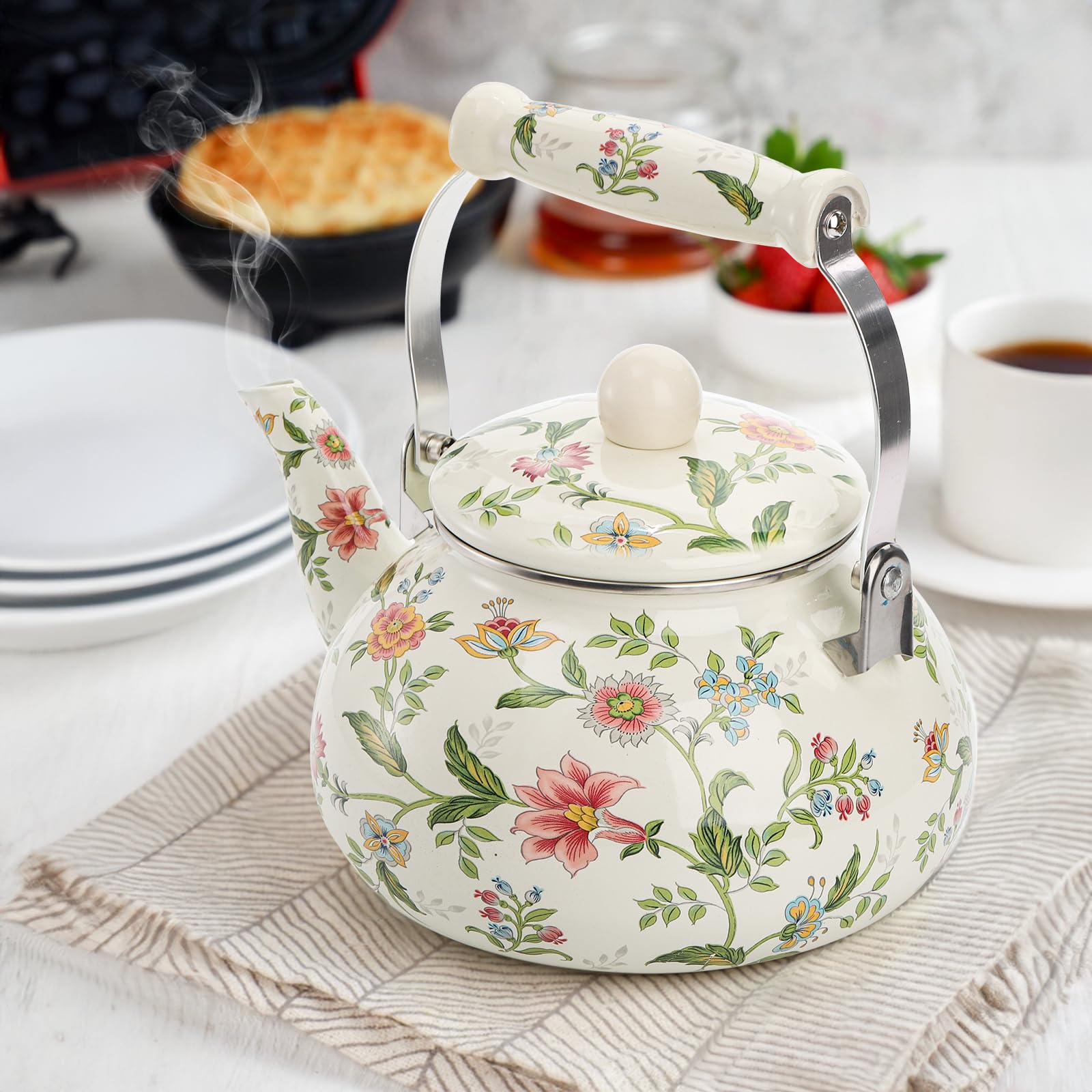 Jucoan kettle on kitchen shelf styled with plants showing decorative home accent benefit