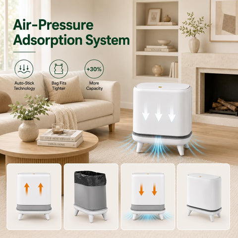 JUDRDO top pop-up lid being pressed for quick hands-free disposal
