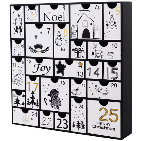 Juegoal front view of black advent calendar showing all 25 numbered drawers and style benefit