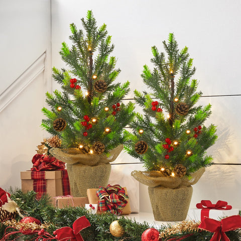 Juegoal front view of both 24-inch trees showing realistic shape and glow