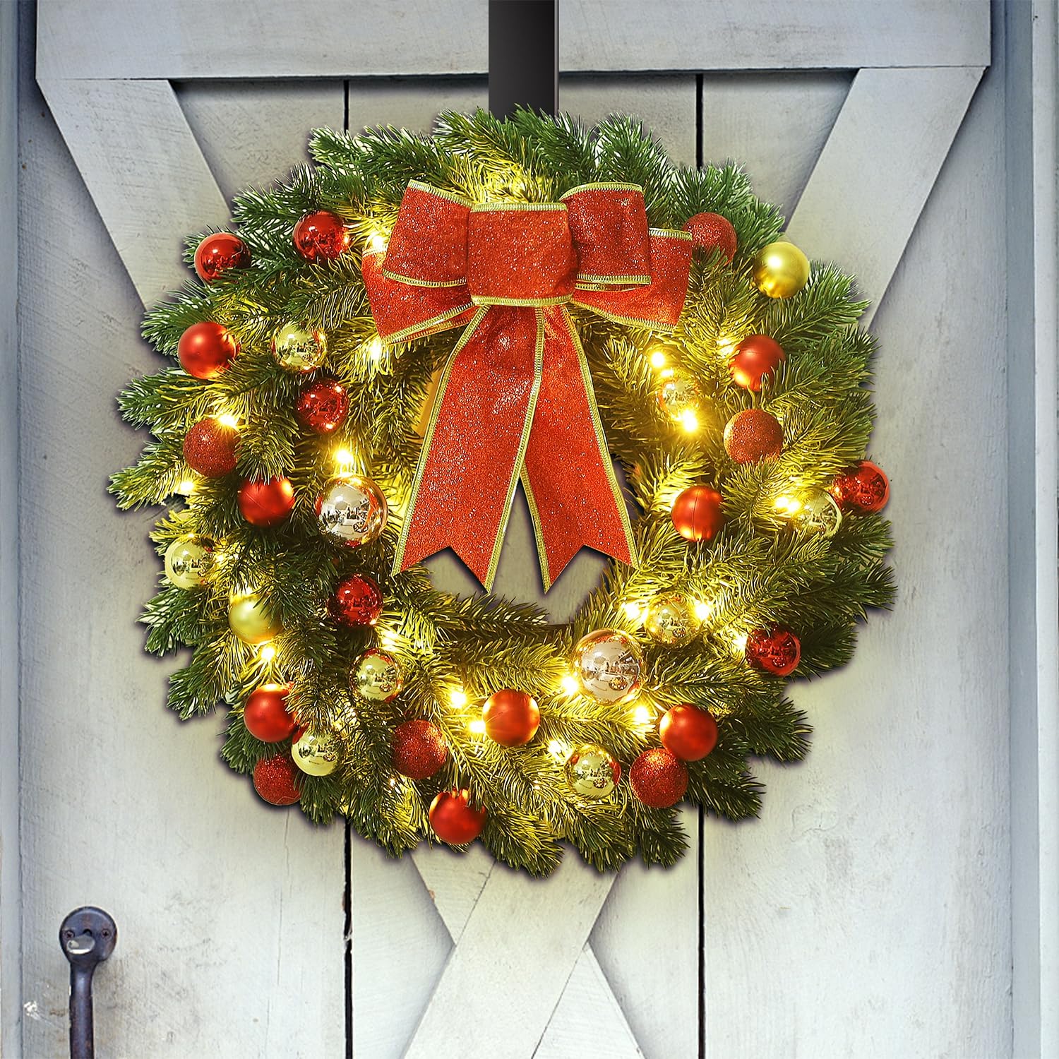 Juegoal wreath styled on mantel to enhance indoor seasonal décor