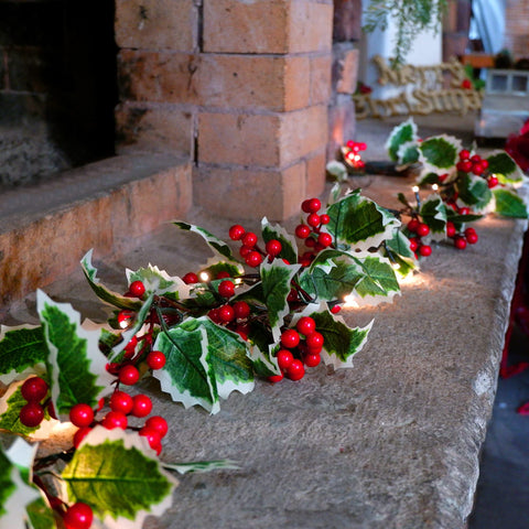 Juegoal garland lit at night with warm white LEDs adding cozy glow