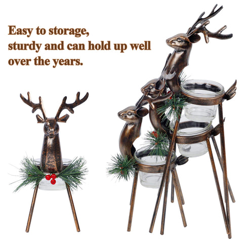 Juegoal trio arranged on dining table creating layered centerpiece and warm holiday ambiance