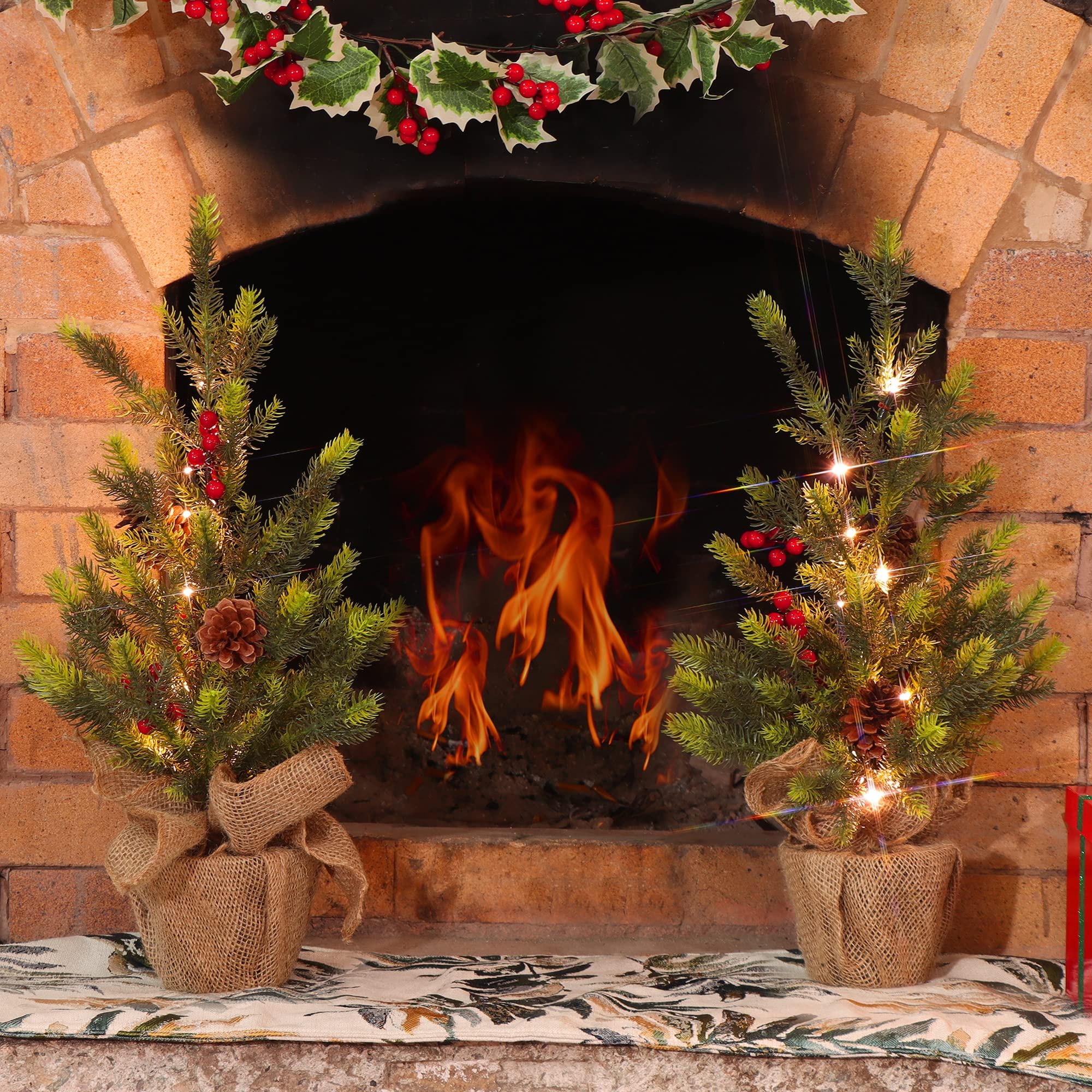 Juegoal showing tree scale on mantel with books to visualize size