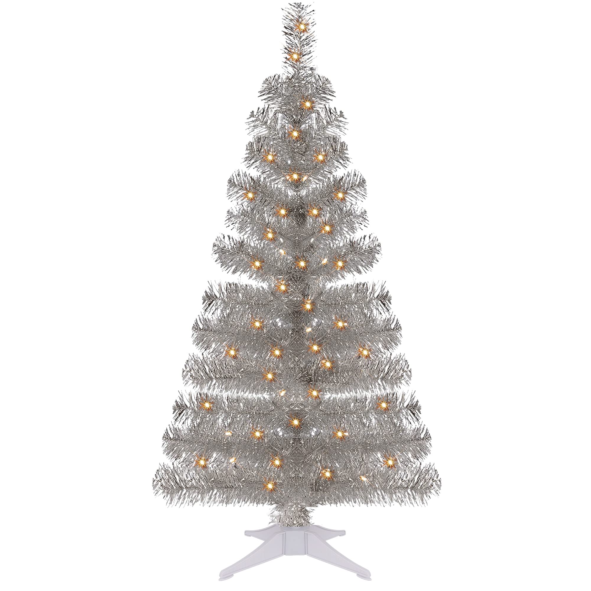 Juegoal silver tree front view showing slim pencil profile and warm glow