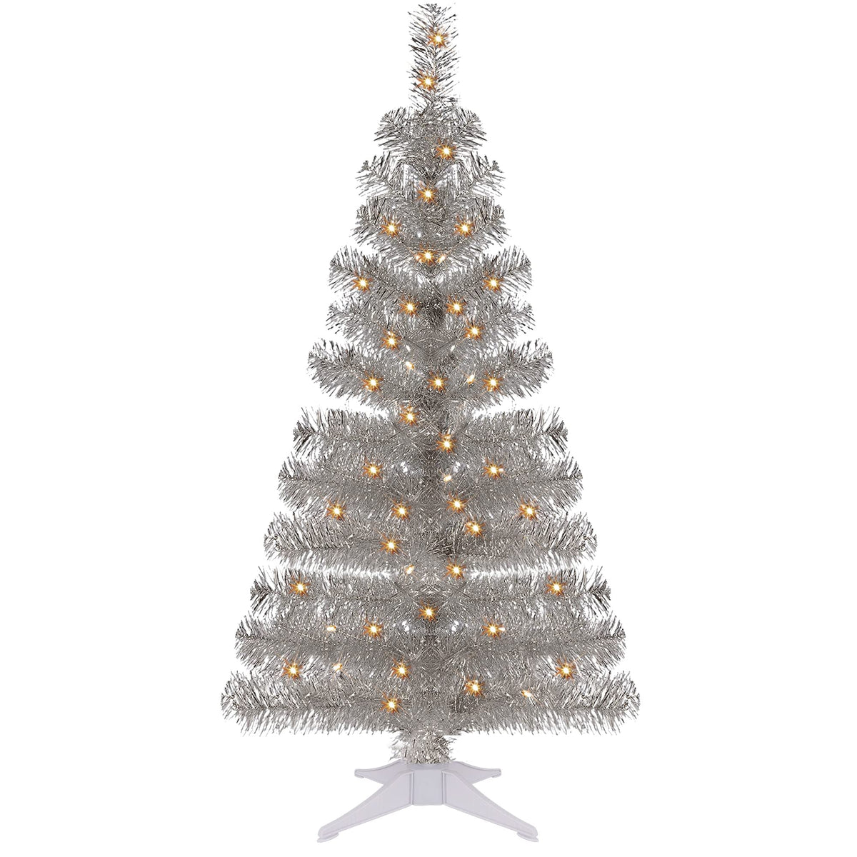Juegoal silver tree front view showing slim pencil profile and warm glow