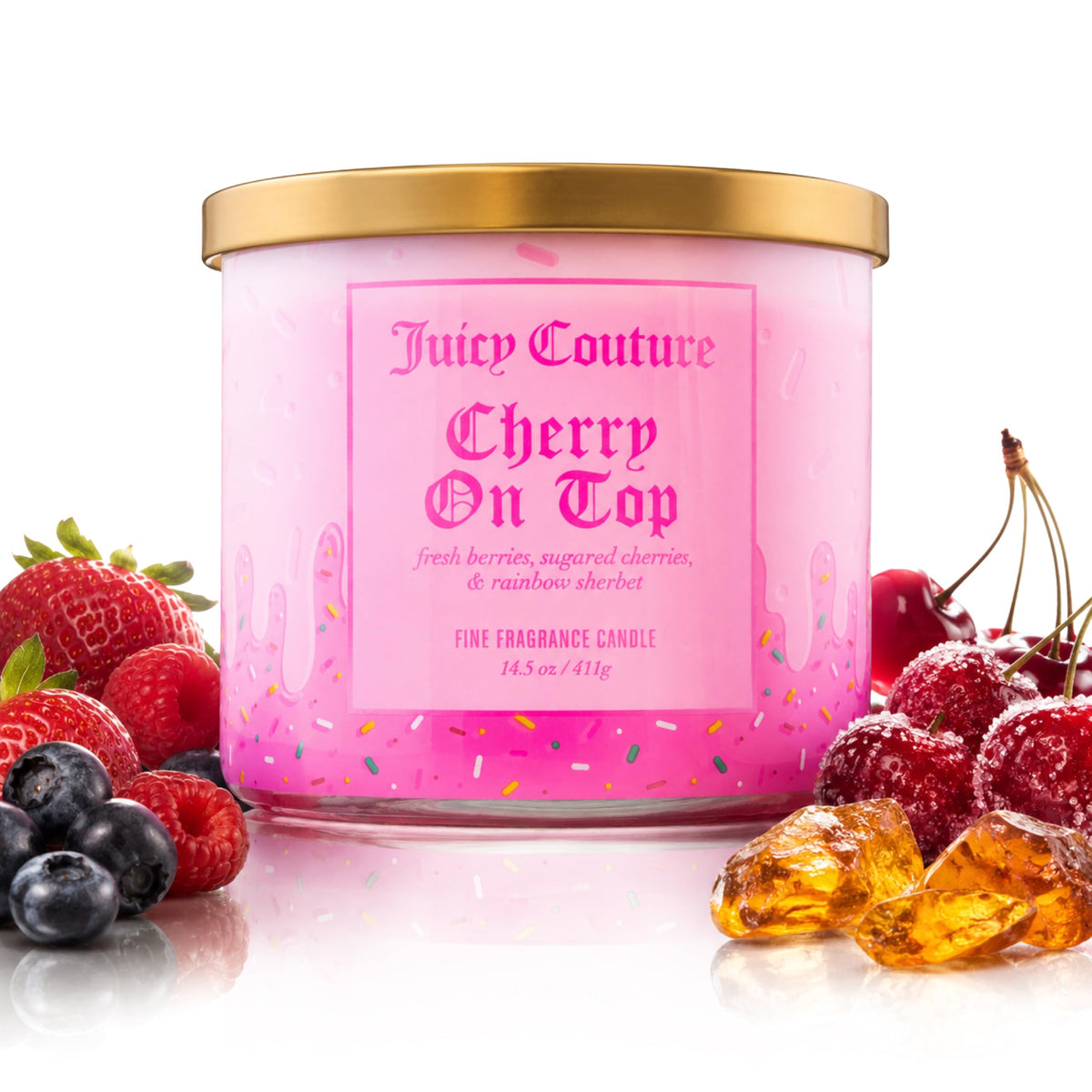 Juicy Couture candle front packaging showing playful design and instant style benefit