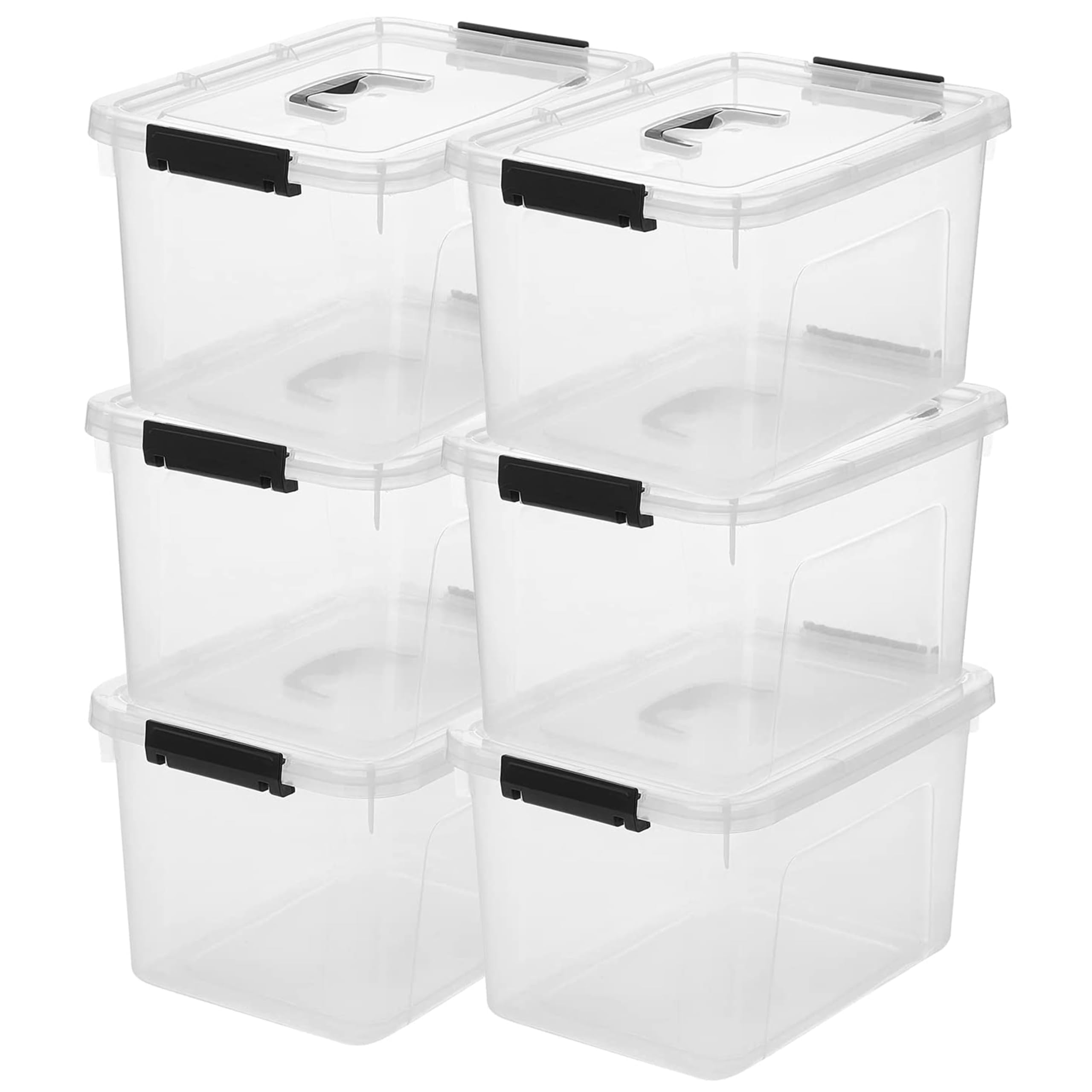 JUJIAJIA front view clear storage latch box showing transparent walls and lid keeps items visible