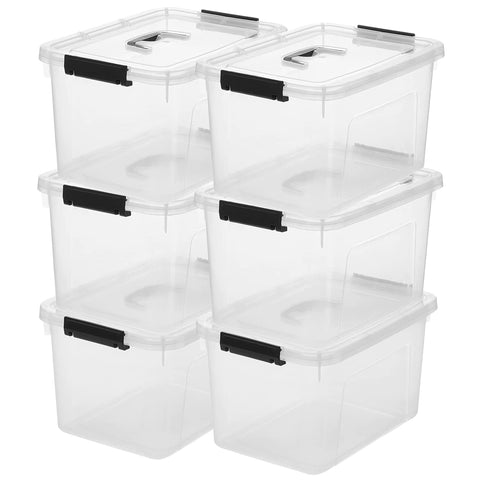 JUJIAJIA front view clear storage latch box showing transparent walls and lid keeps items visible