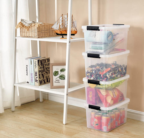 JUJIAJIA stacked bins on a shelf highlighting stable stacking to save vertical space
