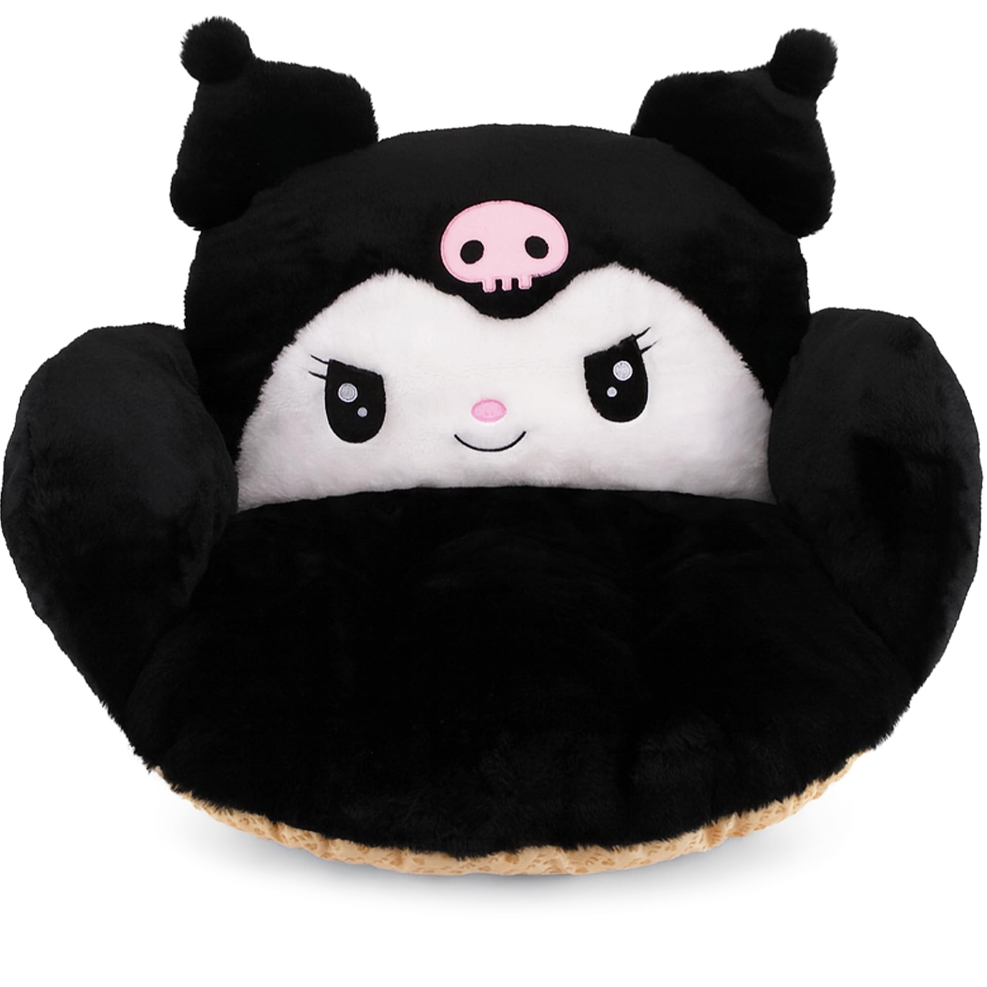 juju GOODS front view of black kawaii cushion shows cute design and comfy seat