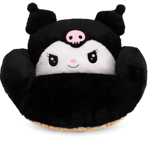 juju GOODS front view of black kawaii cushion shows cute design and comfy seat