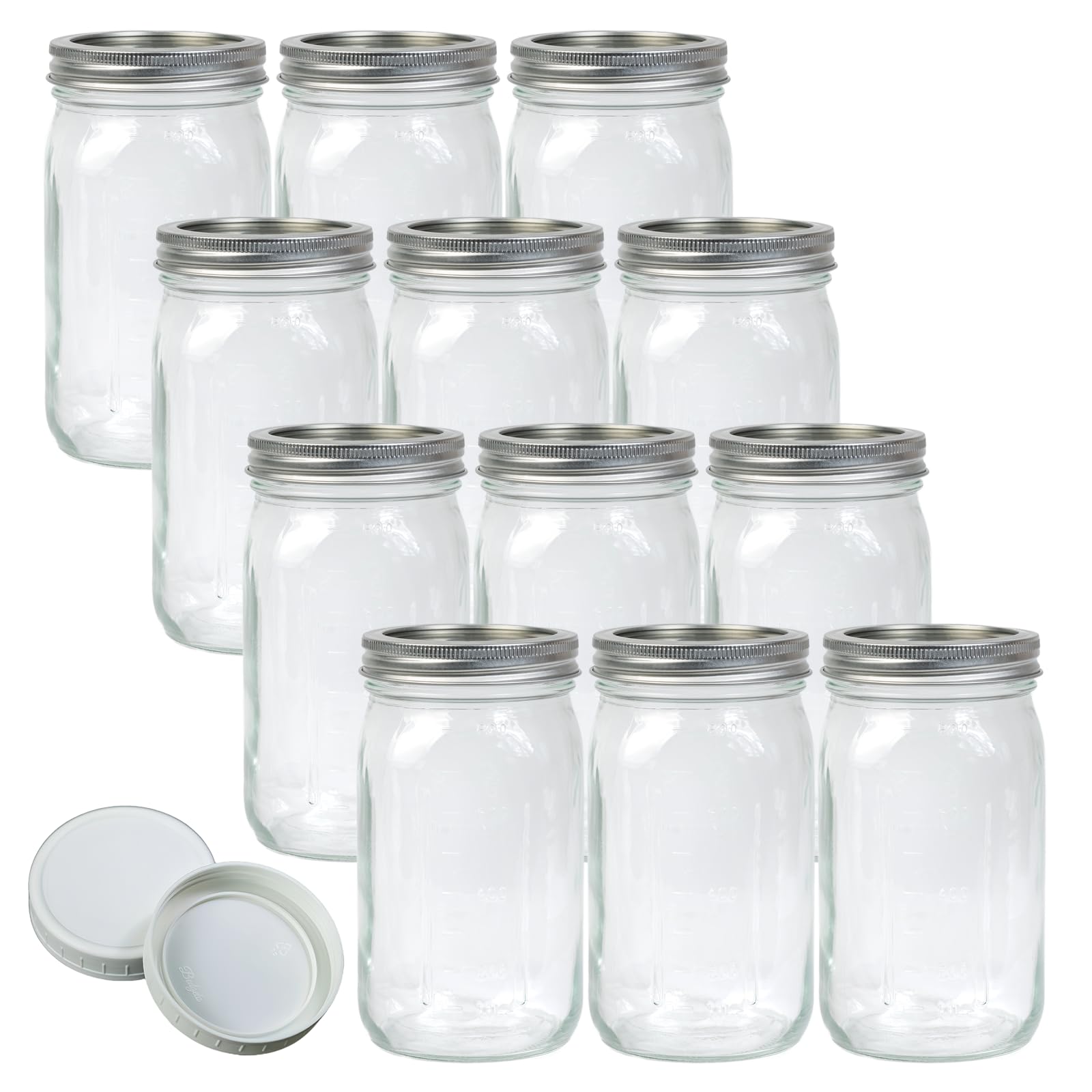 Jumterlee front view of 12-pack jars showing clear glass and lids for easy storage