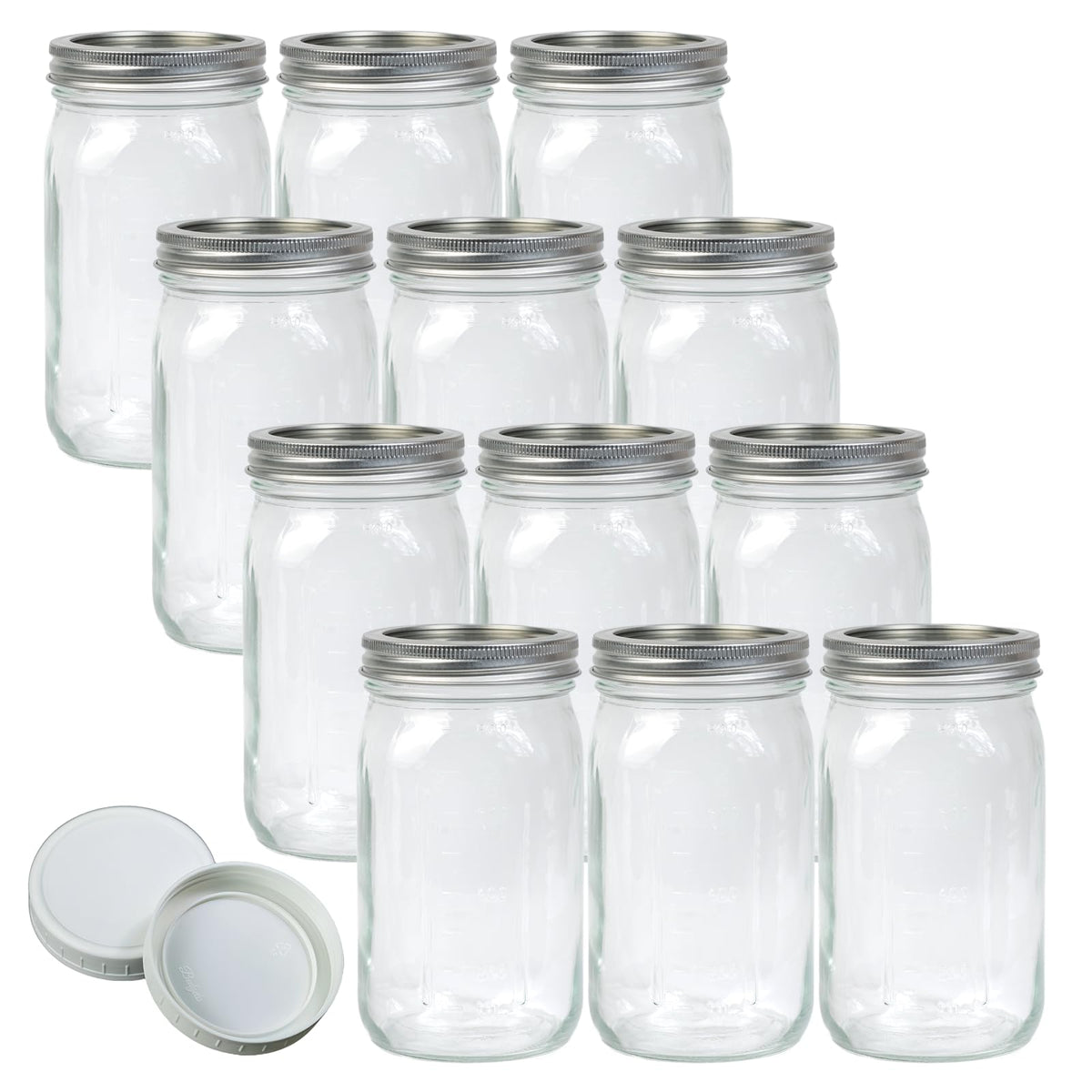Jumterlee front view of 12-pack jars showing clear glass and lids for easy storage