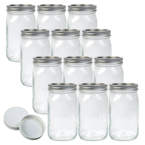 Jumterlee front view of 12-pack jars showing clear glass and lids for easy storage