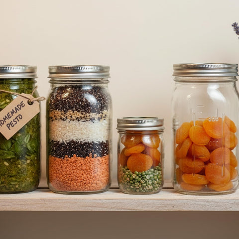 Jumterlee jars organized in pantry showing neat visibility and space saving