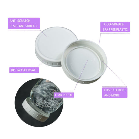 Jumterlee white plastic lids close-up showing silicone ring for leak resistance