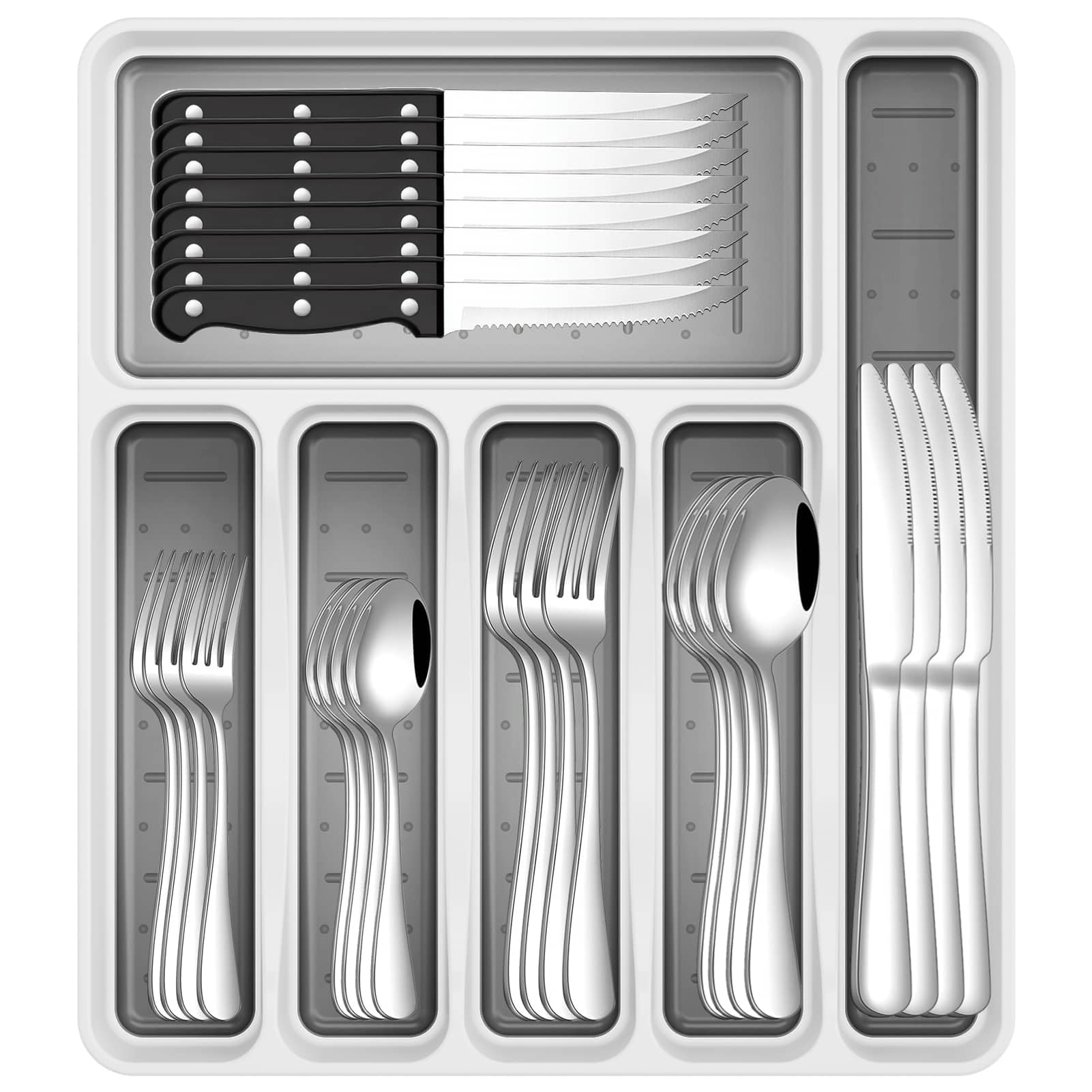 JUNLIN front view of full 49-piece set showing polished finish and complete service