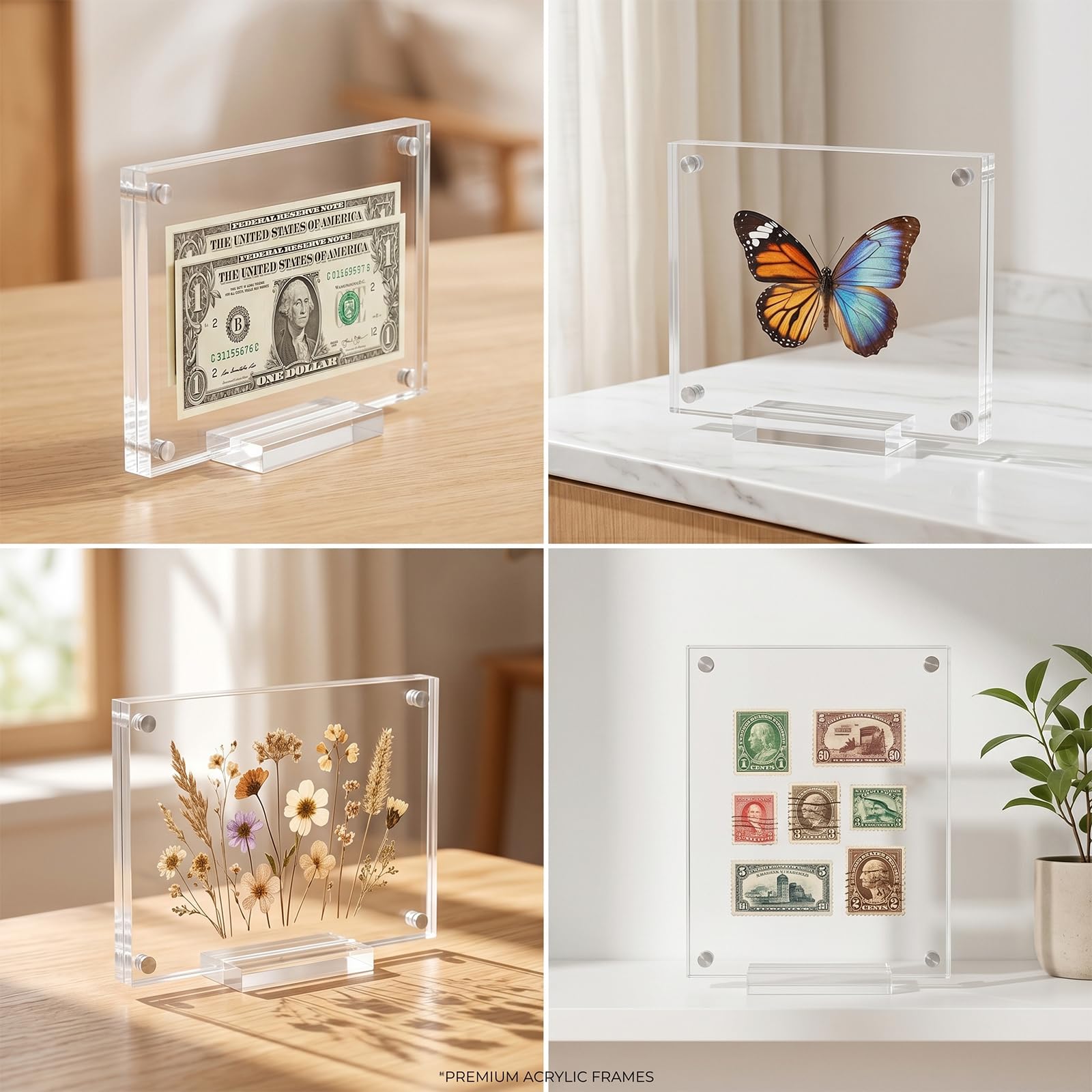 JUOIFIP scale comparison showing a 5x7 card beside the frame to demonstrate sizing