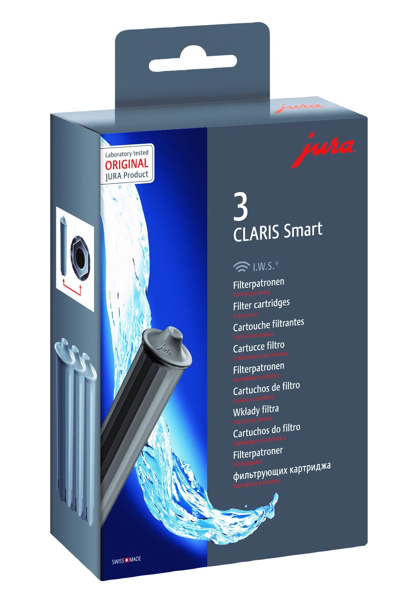 Jura Claris Smart cartridge front packaging showing brand and model for easy identification and protection
