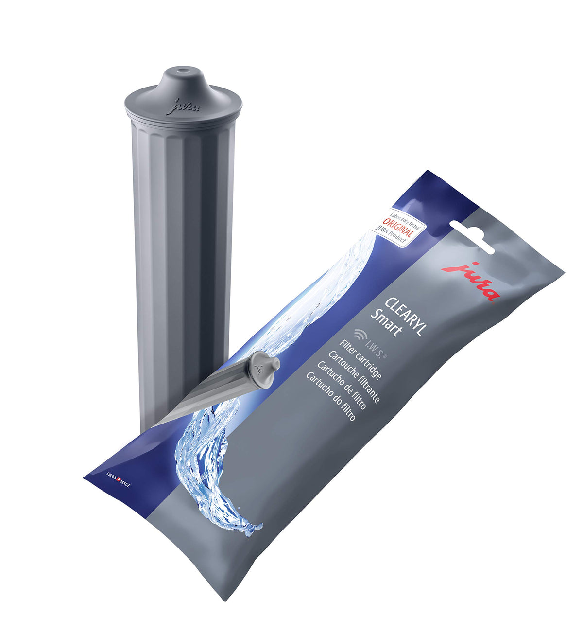 Jura CLEARYL Smart+ front packaging showing filter and RFID for protected machine performance