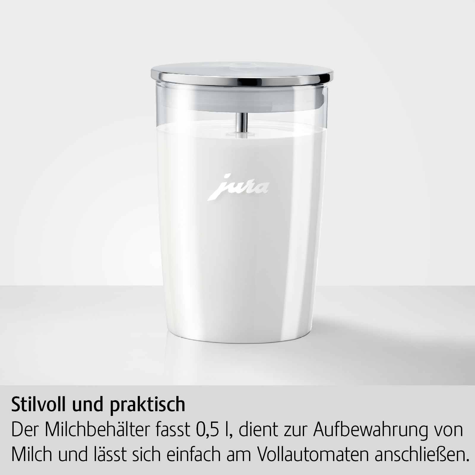 Jura milk container placed in refrigerator saving space and keeping milk fresh