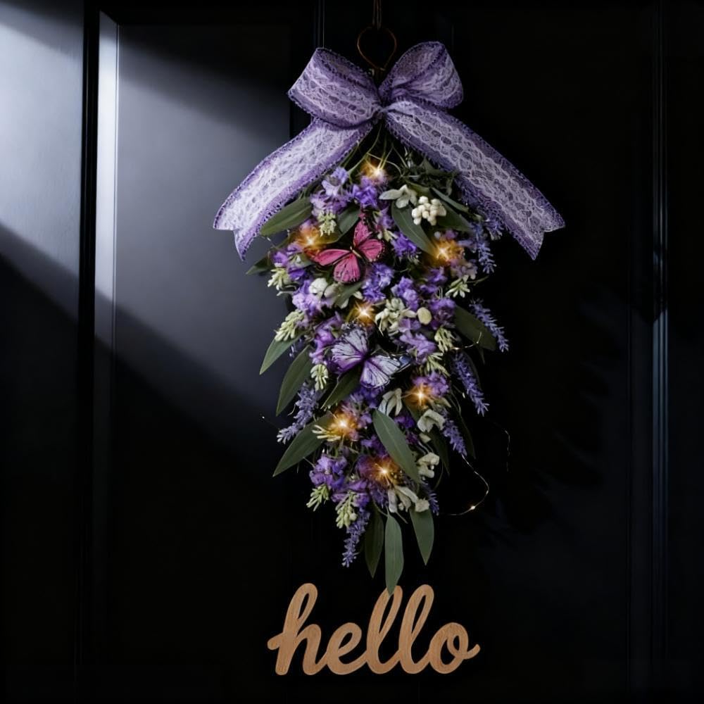 Jusdreen bow and butterfly detail showcasing purple accent and seasonal charm for farmhouse decor
