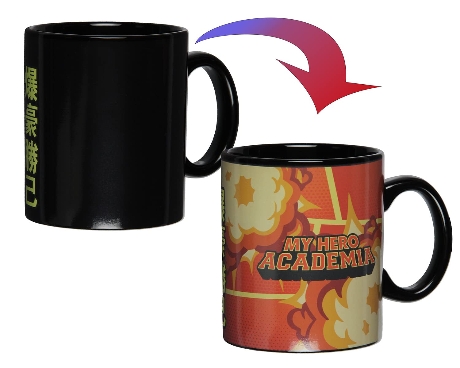 JUST FUNKY mug in use with hot coffee being poured for dramatic reveal