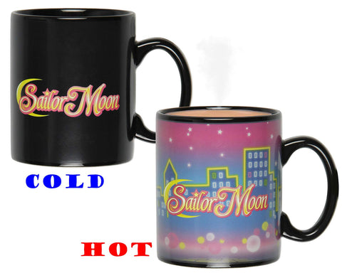 JUST FUNKY mug in use on desk with steam showing color change benefit