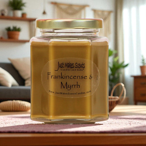 Hand holding an 8 oz Just Makes Scents jar for scale and easy placement benefit