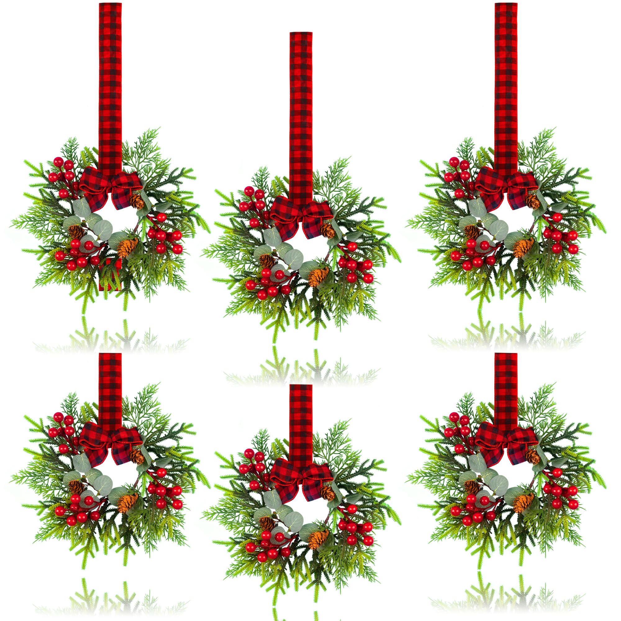 JUSTOTRY mini wreath front view showing red berries and pinecones, adds instant holiday charm