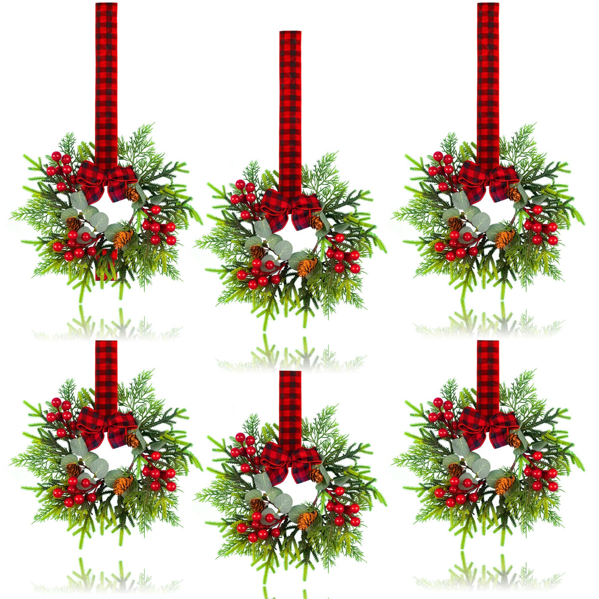 JUSTOTRY mini wreath front view showing red berries and pinecones, adds instant holiday charm