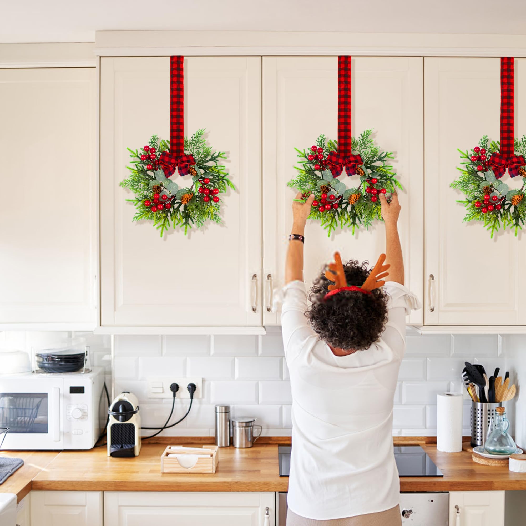 JUSTOTRY wreath showing 17.7-inch bow lanyard, convenient for secure hanging anywhere