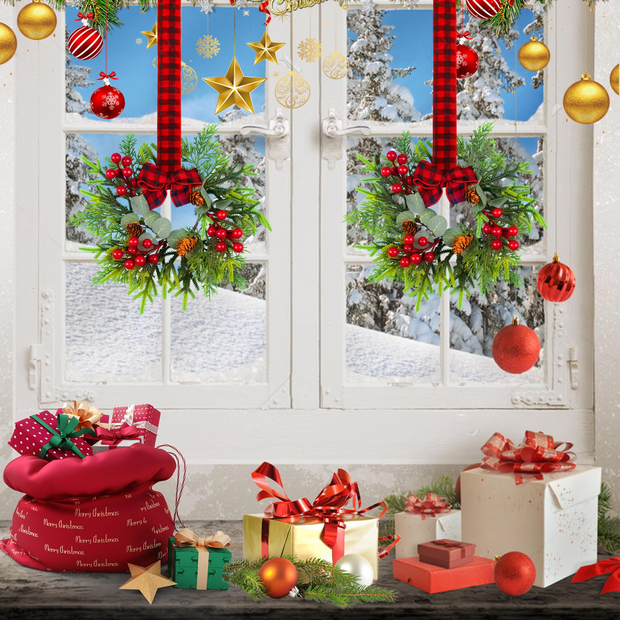JUSTOTRY wreath hung on kitchen cabinet door, saves space and brightens cooking area