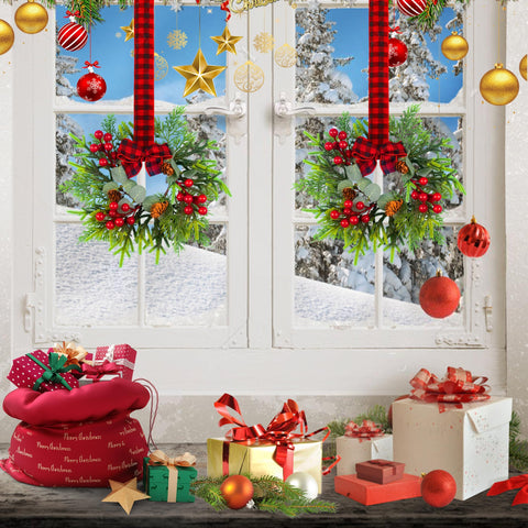 JUSTOTRY wreath hung on kitchen cabinet door, saves space and brightens cooking area