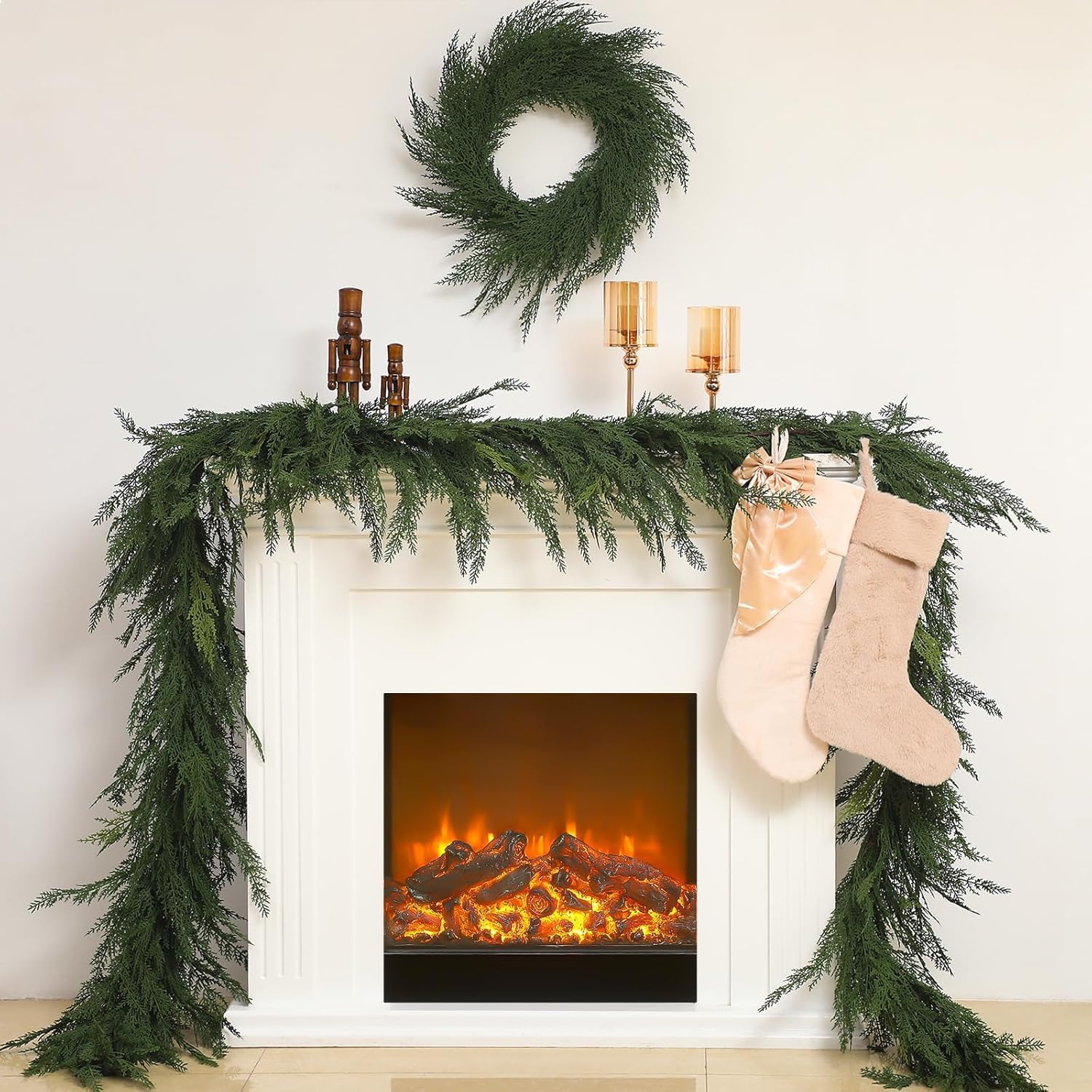 Jutom cedar garland front view shows full realistic greenery and easy styling