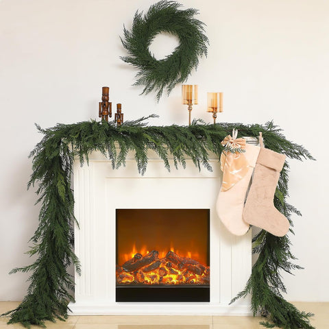 Jutom cedar garland front view shows full realistic greenery and easy styling