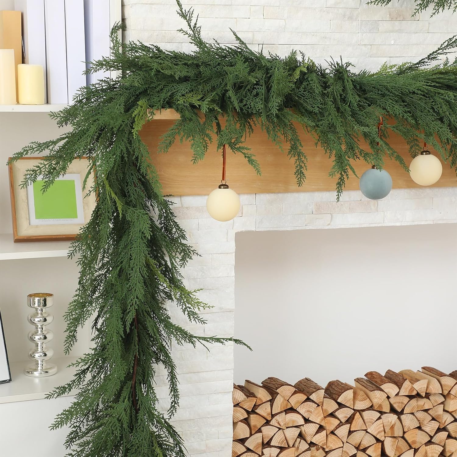 Jutom garland decorated with lights and ornaments for easy styling
