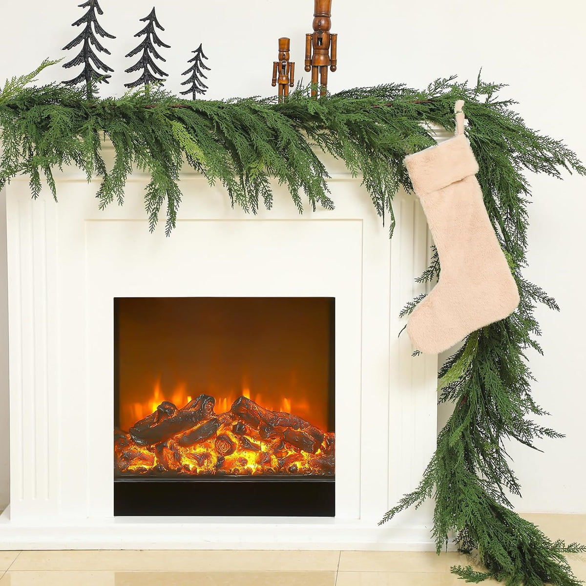Jutom front view of 9 ft cedar garland showing full length and realistic look for festive display