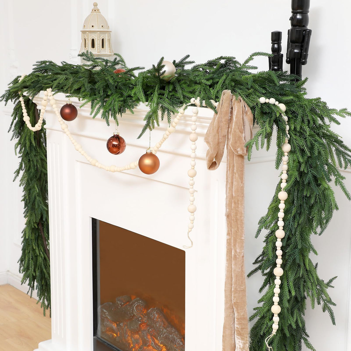 Jutom front view 12ft garland shows full lush coverage and instant holiday ambiance
