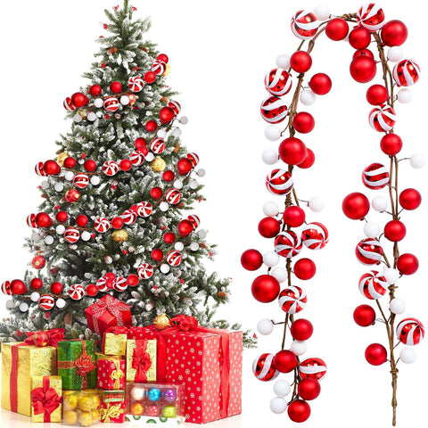Jutom front view of 6ft garland on tree showing festive red white contrast